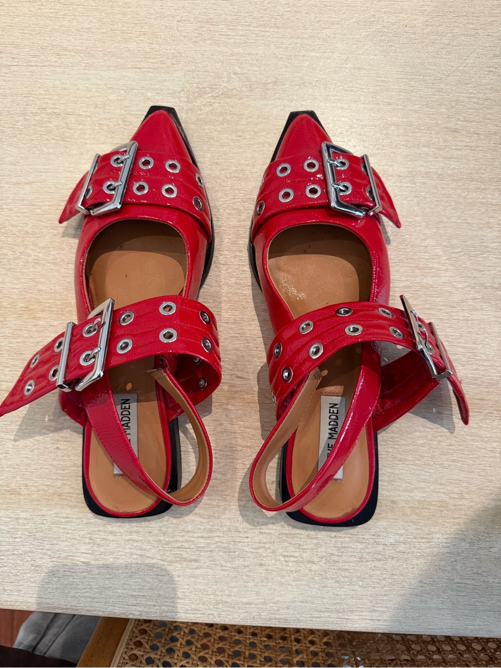 Steve Madden Red Pointed Slingback Flats with Buckle Straps